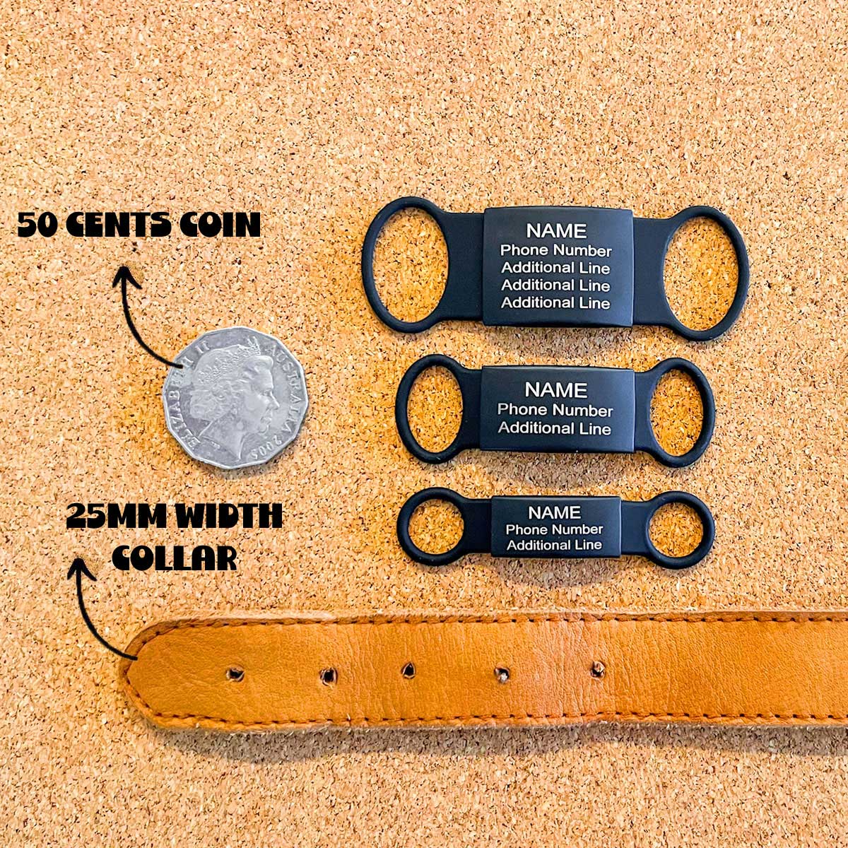 Black Silent Pet ID Tags Size Comparison